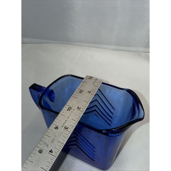 Vintage Hazel Atlas Depression Glass Cobalt Blue 12 oz. Chevron Creamer MCM 6" - Picture 10 of 10